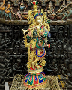 Exquisite 36" Brass Superfine Krishna Statue