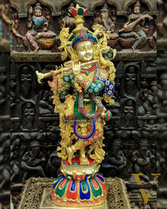 Exquisite 36" Brass Superfine Krishna Statue