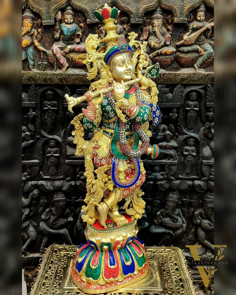 Exquisite 36" Brass Superfine Krishna Statue
