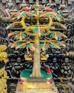 Exquisite 3ft Brass Radha Krishna Swing with Kalpavriksha & Peacocks.