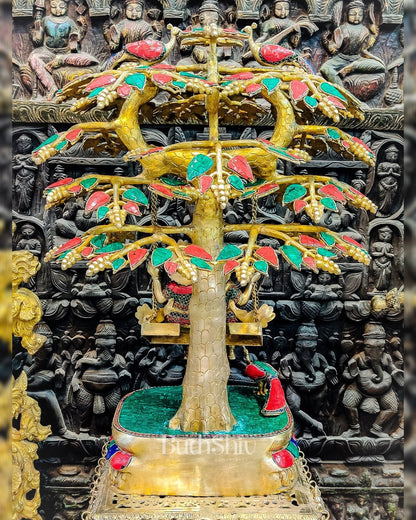 Exquisite 3ft Brass Radha Krishna Swing with Kalpavriksha & Peacocks.