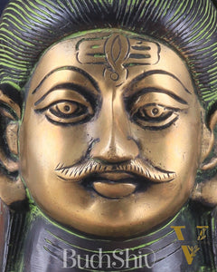 Exquisite 7-Inch Brass Lord Shiva mahakaal mukhalingam Bust Face Statue black and green tone