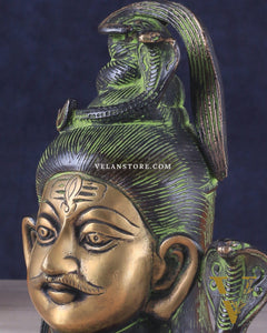 Exquisite 7-Inch Brass Lord Shiva mahakaal mukhalingam Bust Face Statue black and green tone