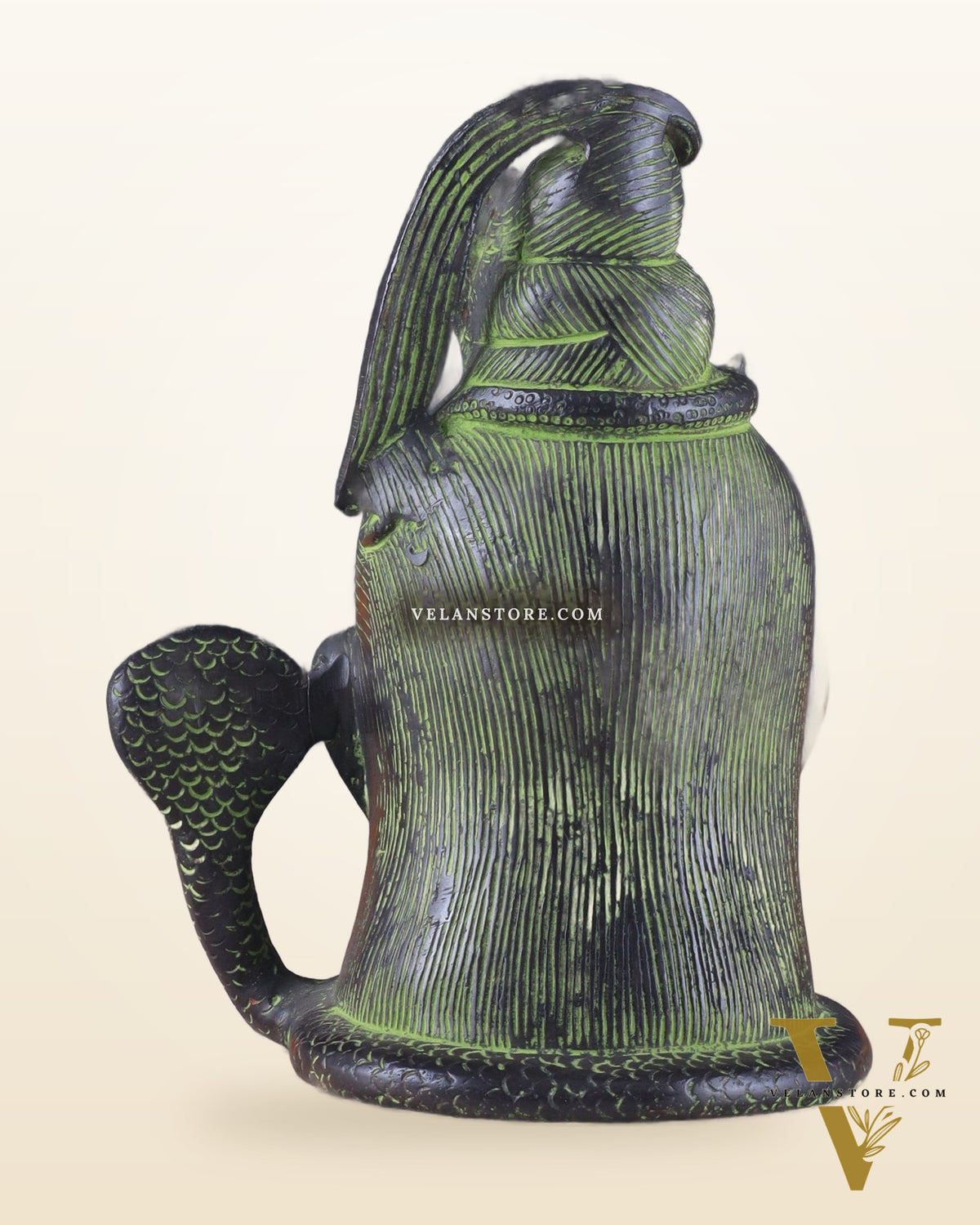 Exquisite 7-Inch Brass Lord Shiva mahakaal mukhalingam Bust Face Statue black and green tone