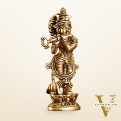 Exquisite 7.5 Inch Krishna Brass Superfine Idol with peacock