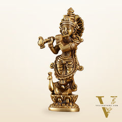 Exquisite 7.5 Inch Krishna Brass Superfine Idol with peacock