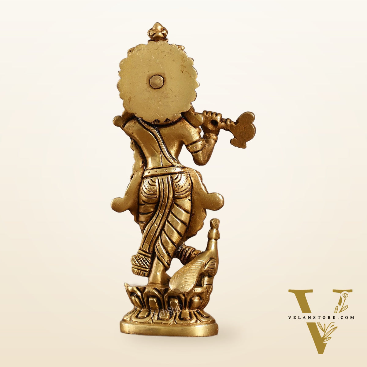 Exquisite 7.5 Inch Krishna Brass Superfine Idol with peacock