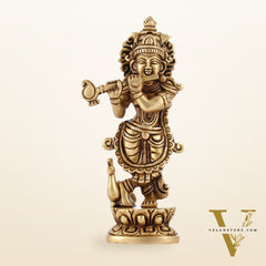 Exquisite 7.5 Inch Krishna Brass Superfine Idol with peacock
