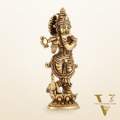 Exquisite 7.5 Inch Krishna Brass Superfine Idol with peacock
