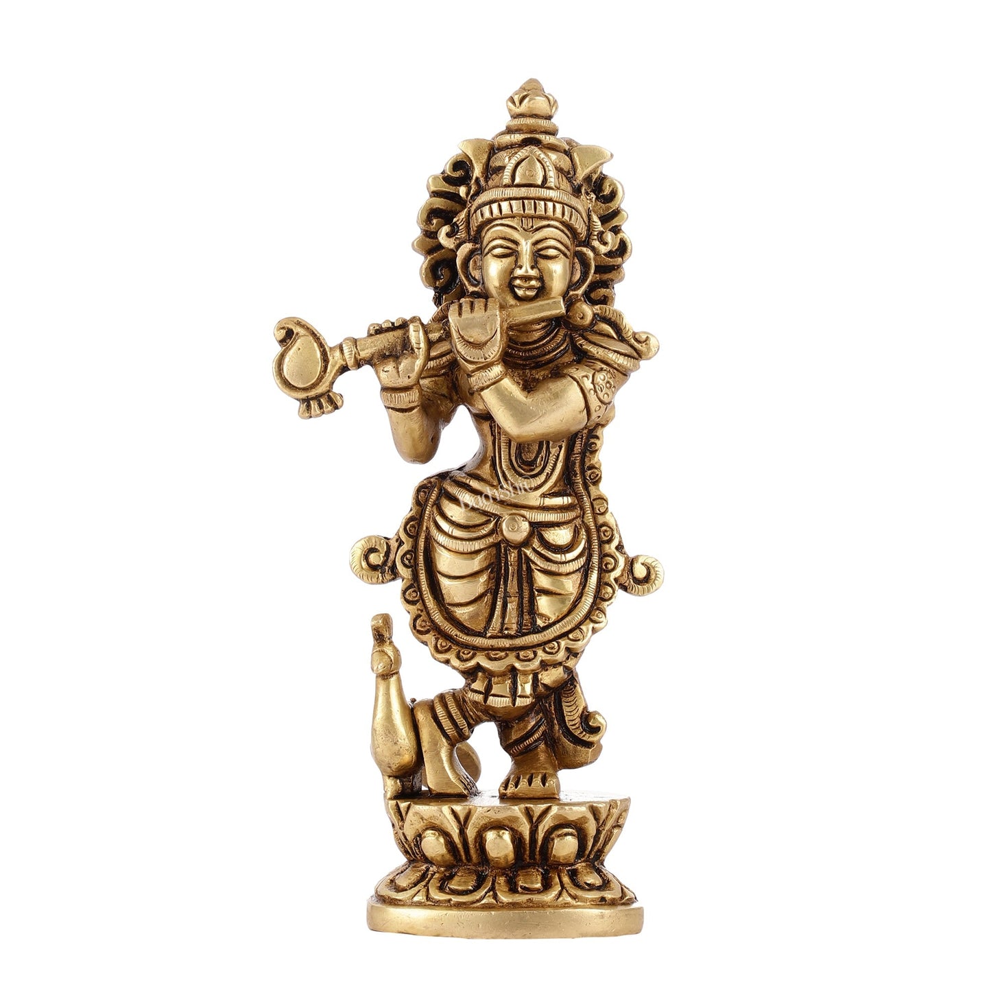 Exquisite 7.5 Inch Krishna Brass Superfine Idol with peacock