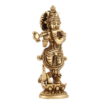 Exquisite 7.5 Inch Krishna Brass Superfine Idol with peacock