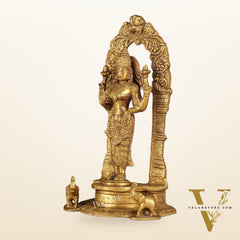 Exquisite 9-Inch Brass Gajalakshmi Idol with Arch
