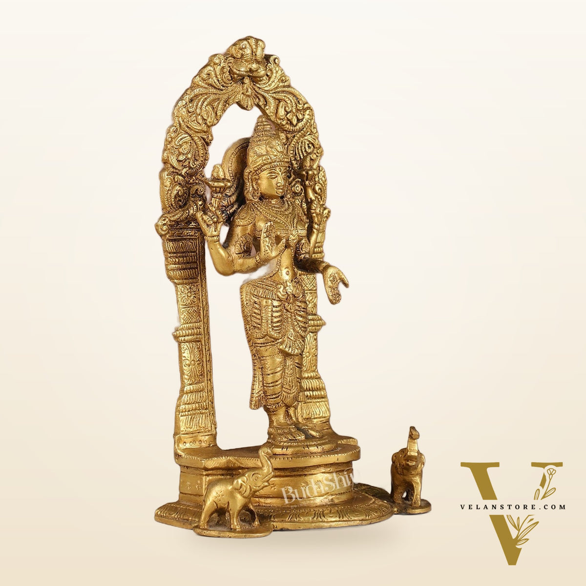 Exquisite 9-Inch Brass Gajalakshmi Idol with Arch