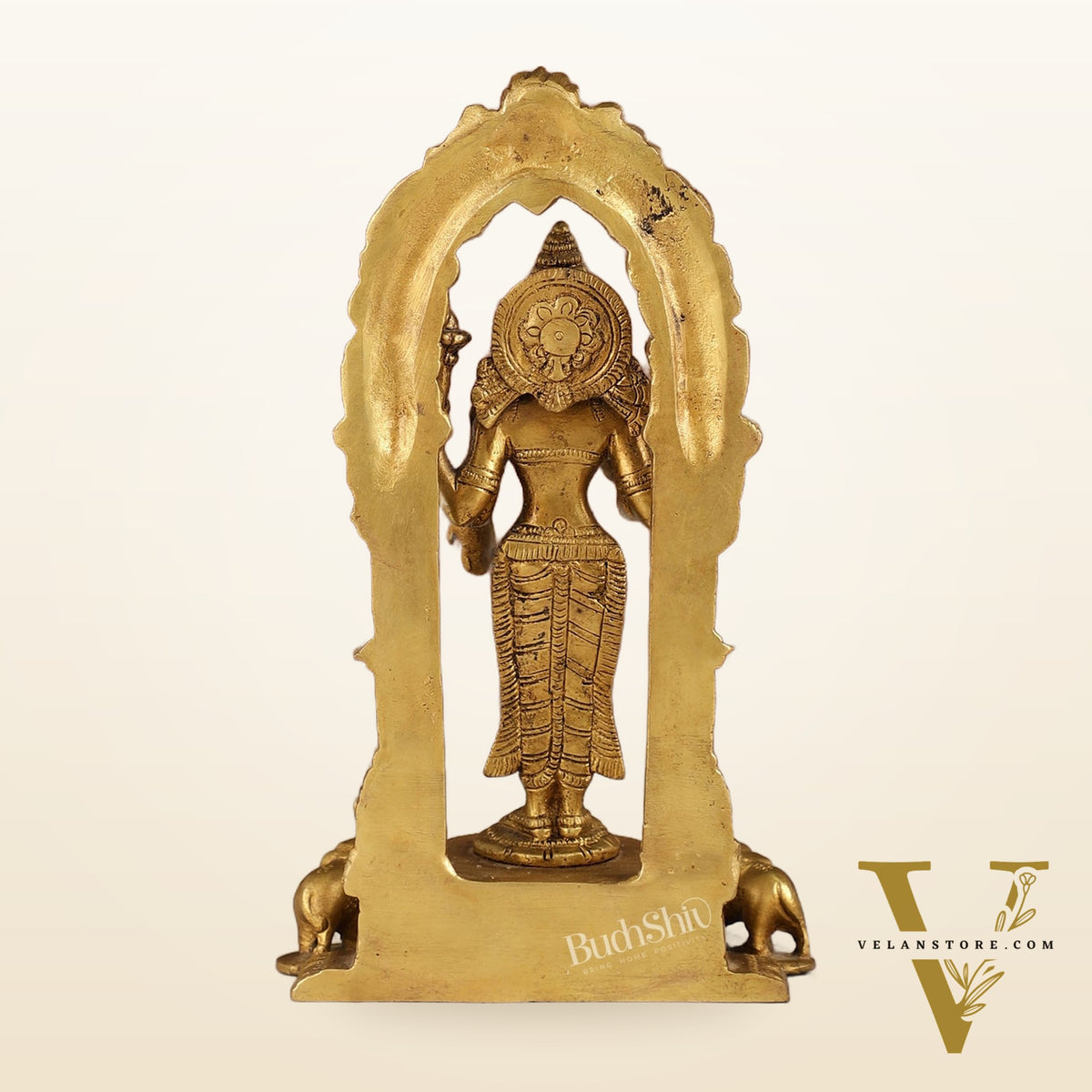 Exquisite 9-Inch Brass Gajalakshmi Idol with Arch