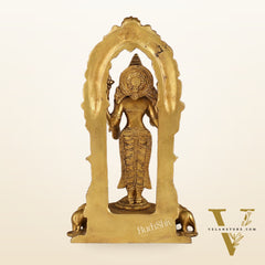 Exquisite 9-Inch Brass Gajalakshmi Idol with Arch