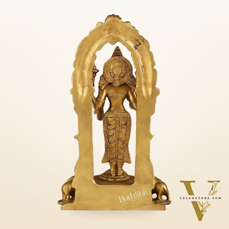 Exquisite 9-Inch Brass Gajalakshmi Idol with Arch