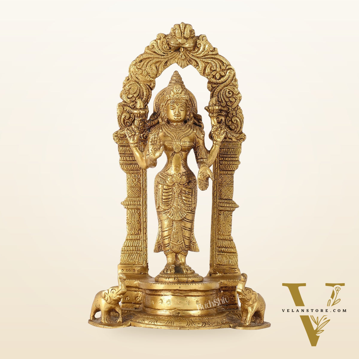 Exquisite 9-Inch Brass Gajalakshmi Idol with Arch