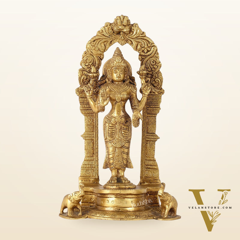 Exquisite 9-Inch Brass Gajalakshmi Idol with Arch