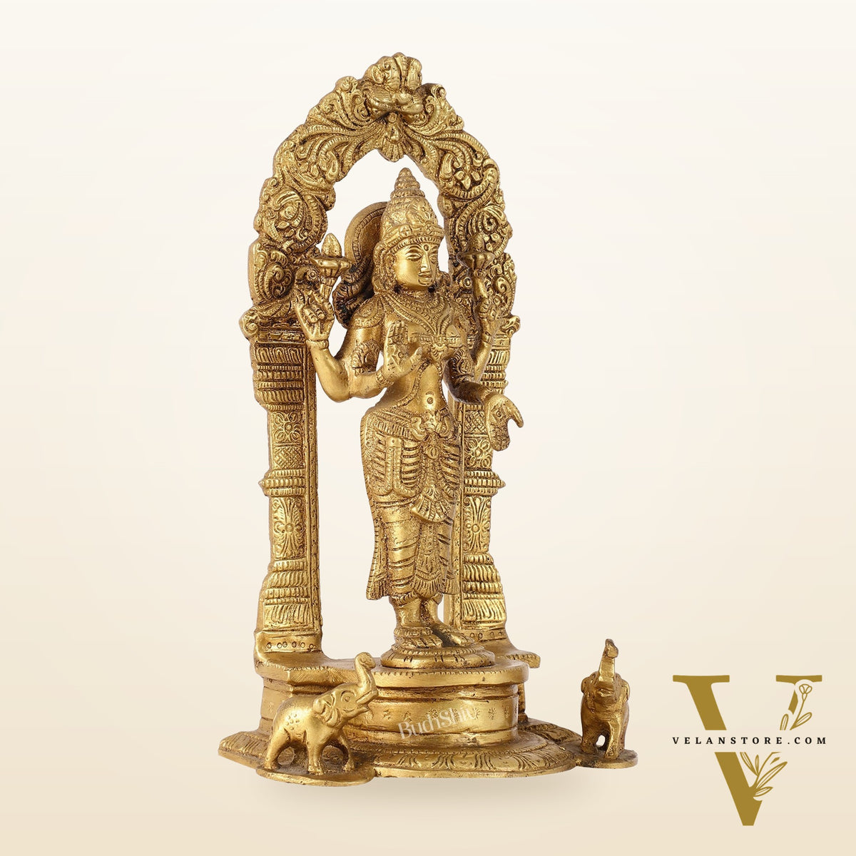 Exquisite 9-Inch Brass Gajalakshmi Idol with Arch