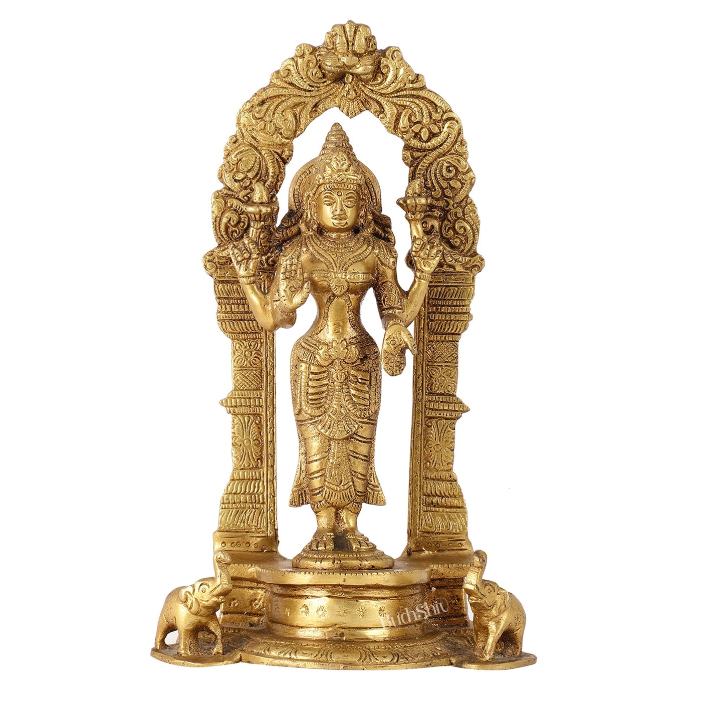 Exquisite 9-Inch Brass Gajalakshmi Idol with Arch