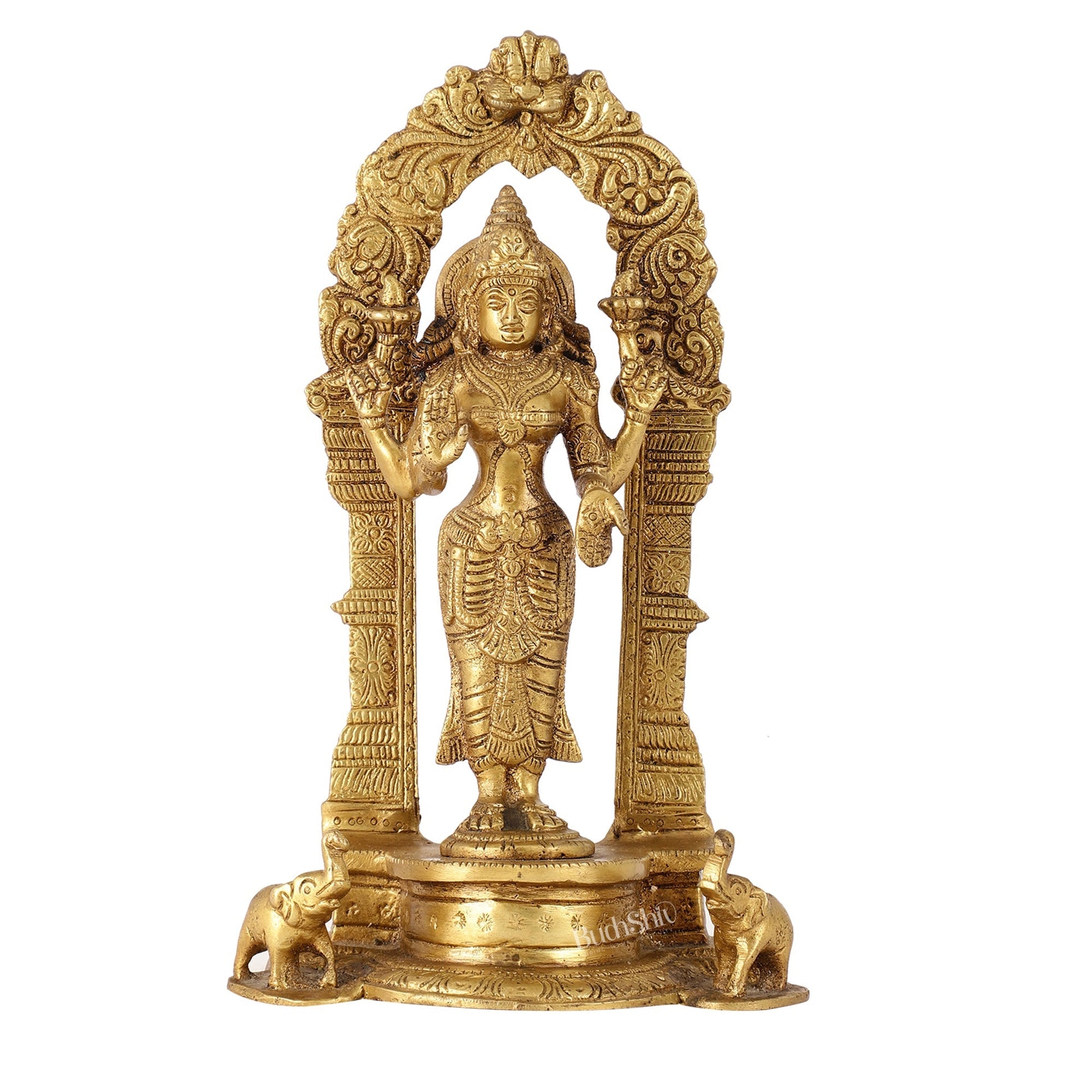 Exquisite 9-Inch Brass Gajalakshmi Idol with Arch