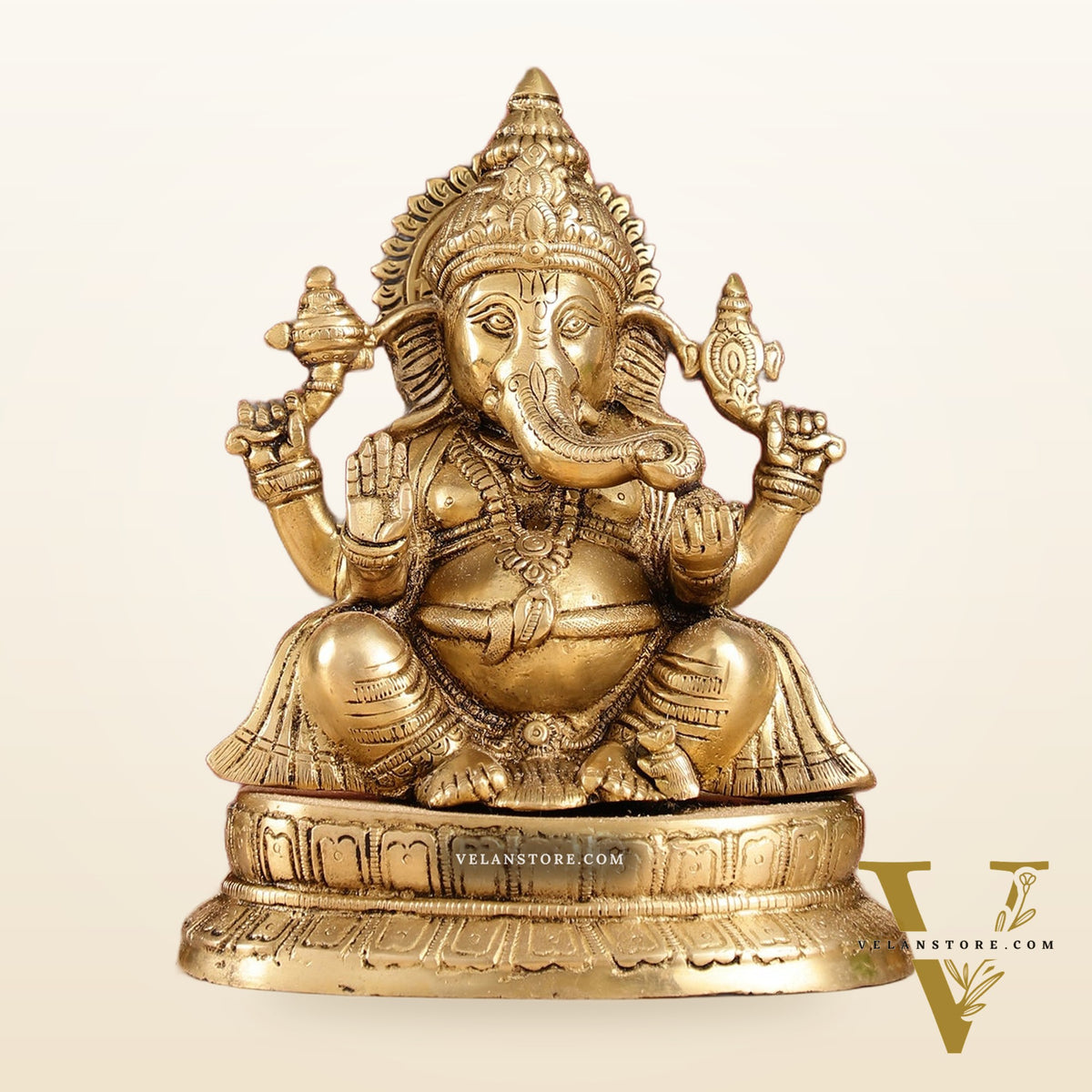 Exquisite 9-Inch Brass Lord Ganapati Idol - Handcrafted Superfine Artwork