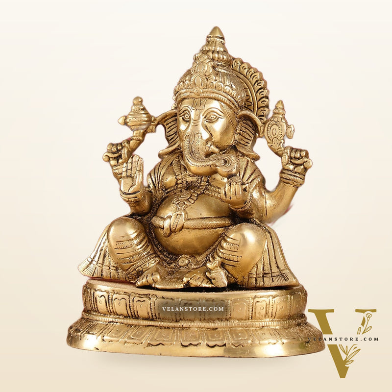 Exquisite 9-Inch Brass Lord Ganapati Idol - Handcrafted Superfine Artwork