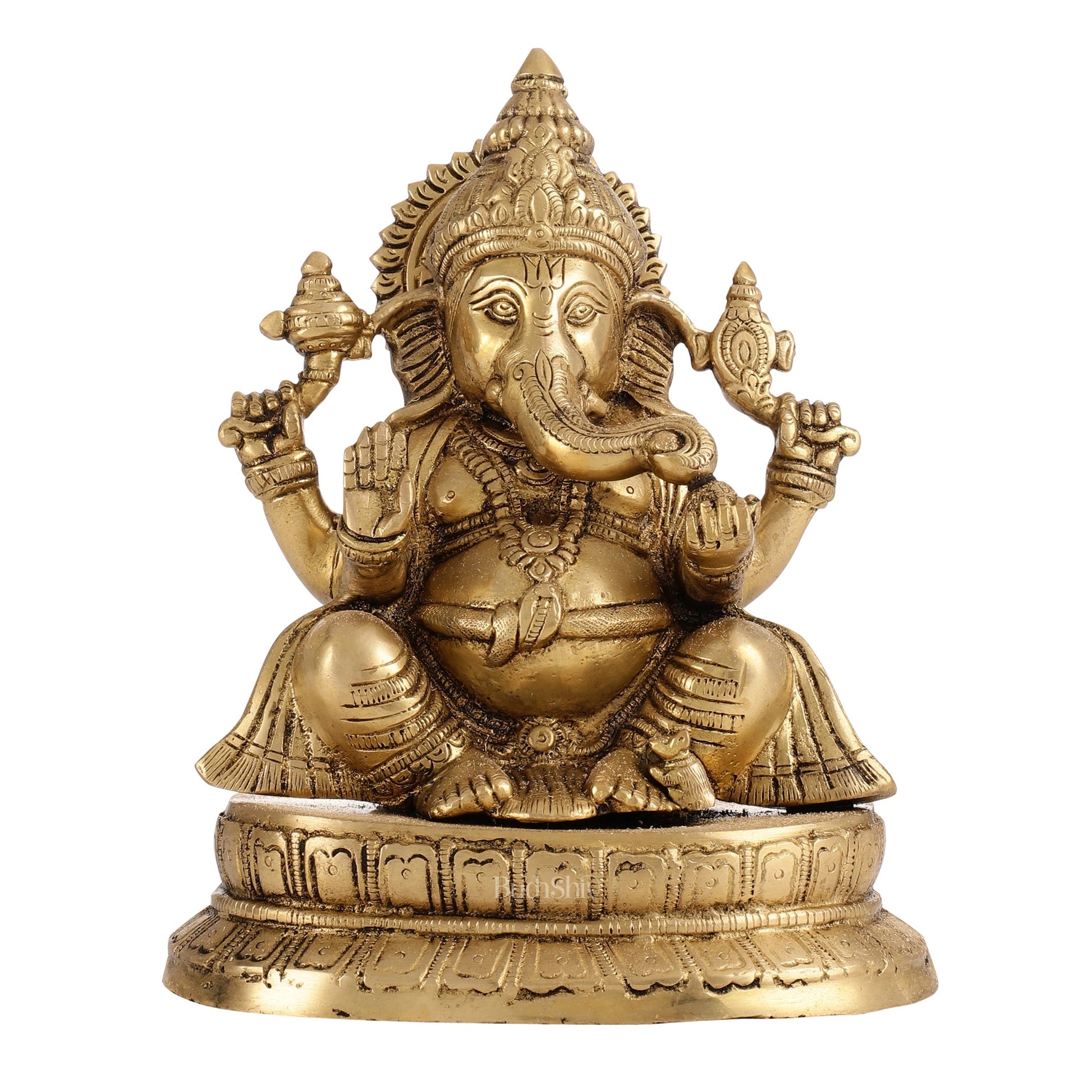 Exquisite 9-Inch Brass Lord Ganapati Idol - Handcrafted Superfine Artwork
