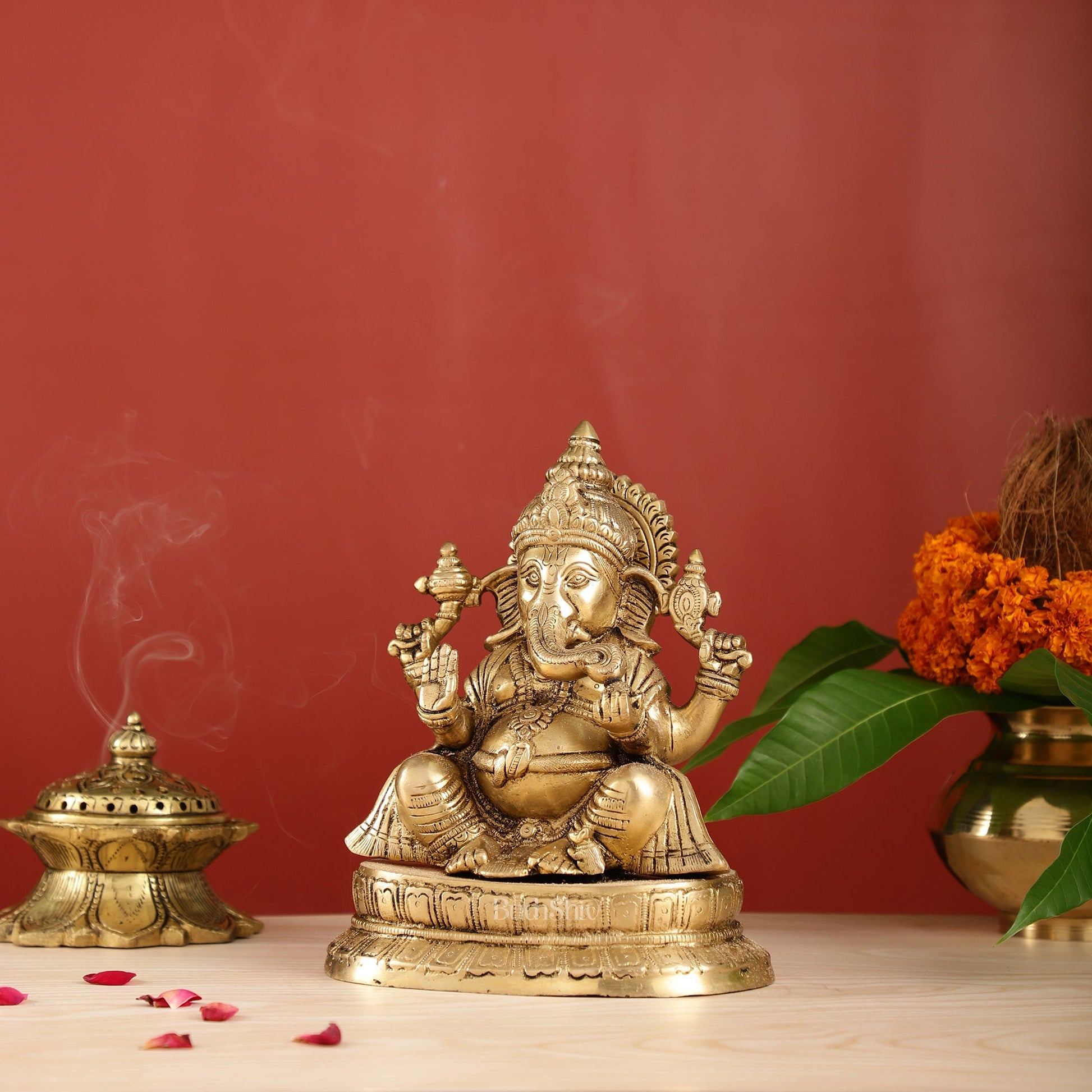 Exquisite 9-Inch Brass Lord Ganapati Idol - Handcrafted Superfine Artwork