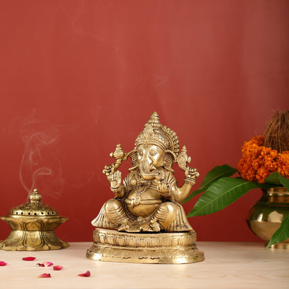 Exquisite 9-Inch Brass Lord Ganapati Idol - Handcrafted Superfine Artwork