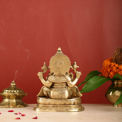 Exquisite 9-Inch Brass Lord Ganapati Idol - Handcrafted Superfine Artwork