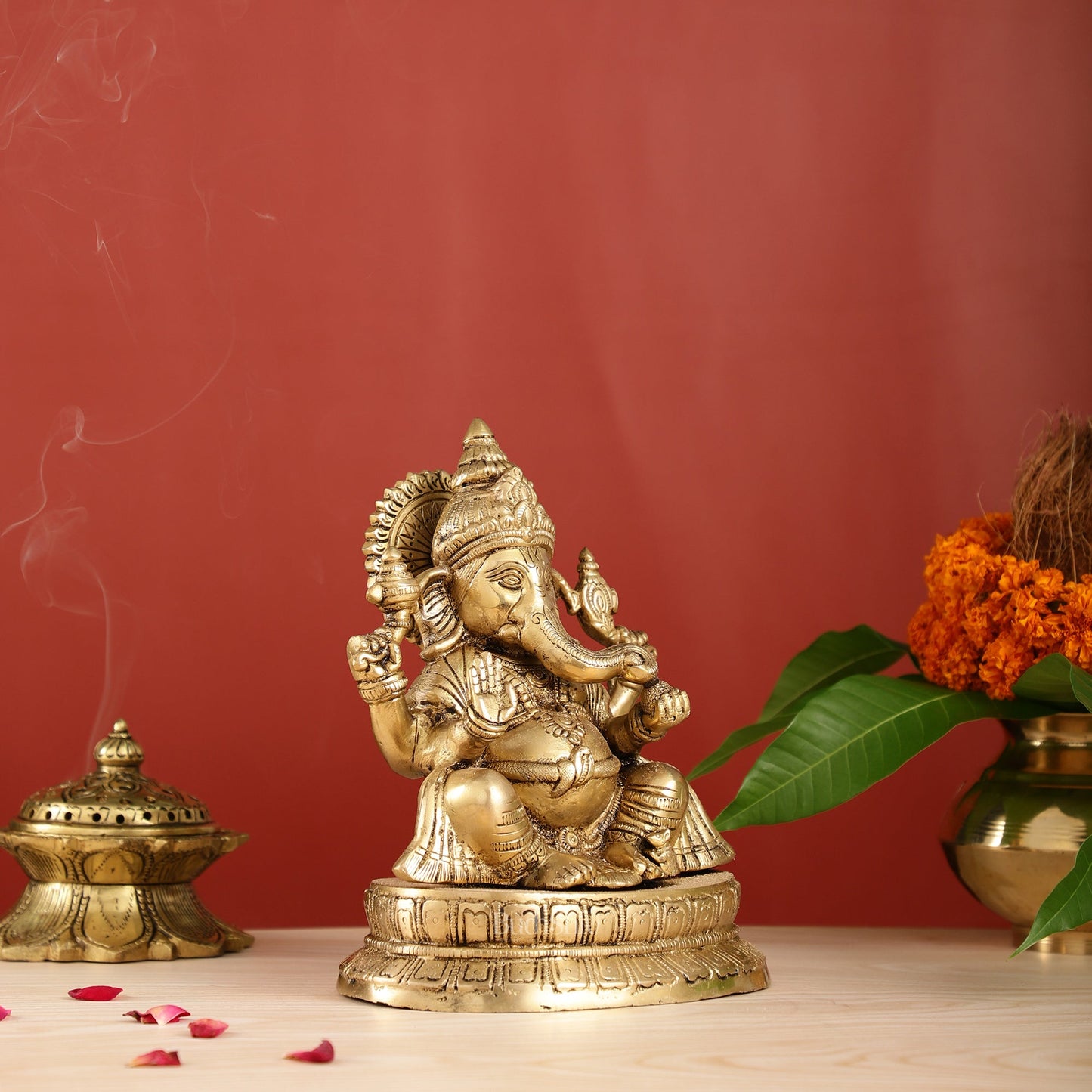 Exquisite 9-Inch Brass Lord Ganapati Idol - Handcrafted Superfine Artwork