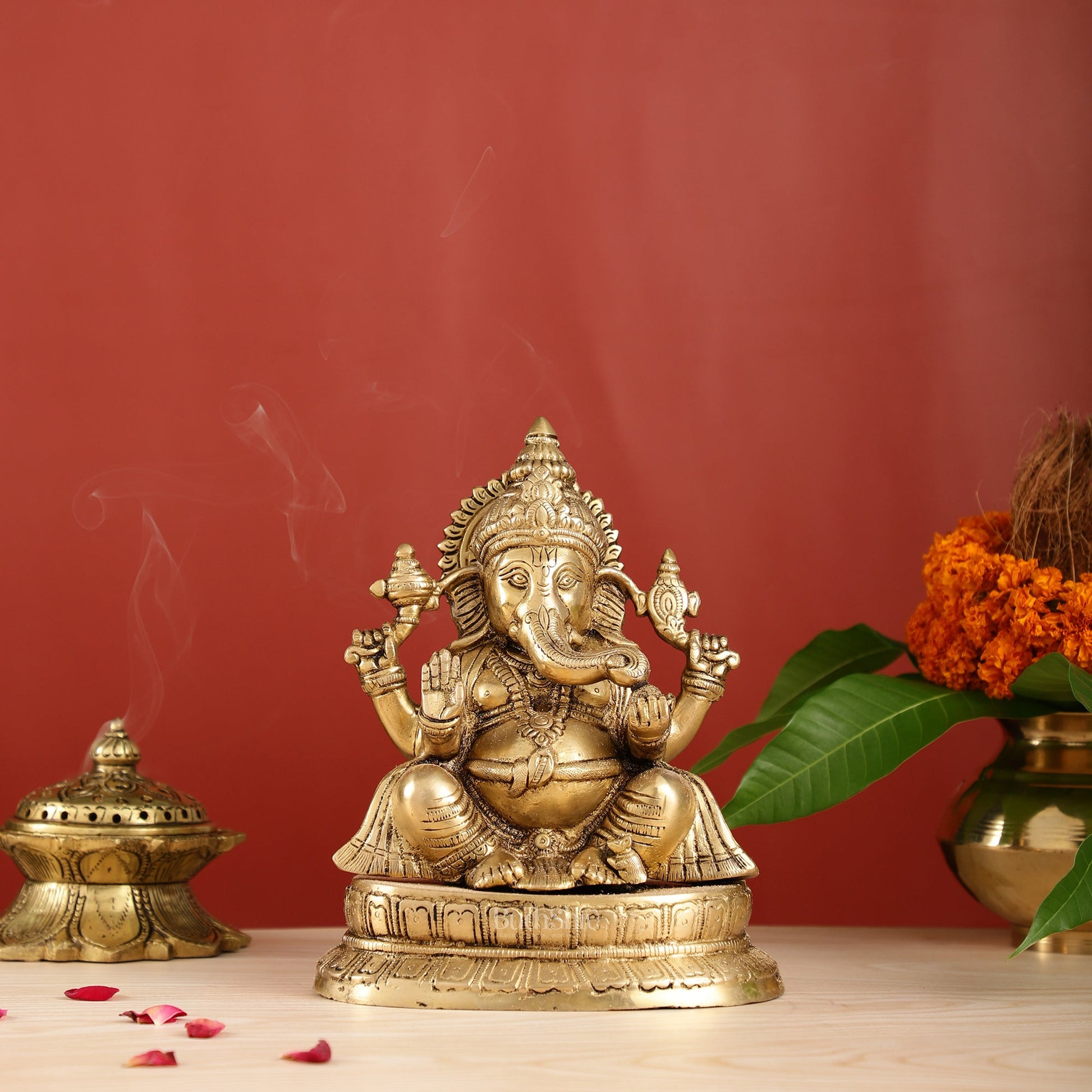 Exquisite 9-Inch Brass Lord Ganapati Idol - Handcrafted Superfine Artwork