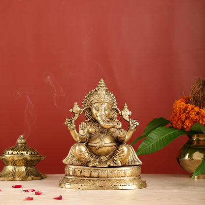 Exquisite 9-Inch Brass Lord Ganapati Idol - Handcrafted Superfine Artwork