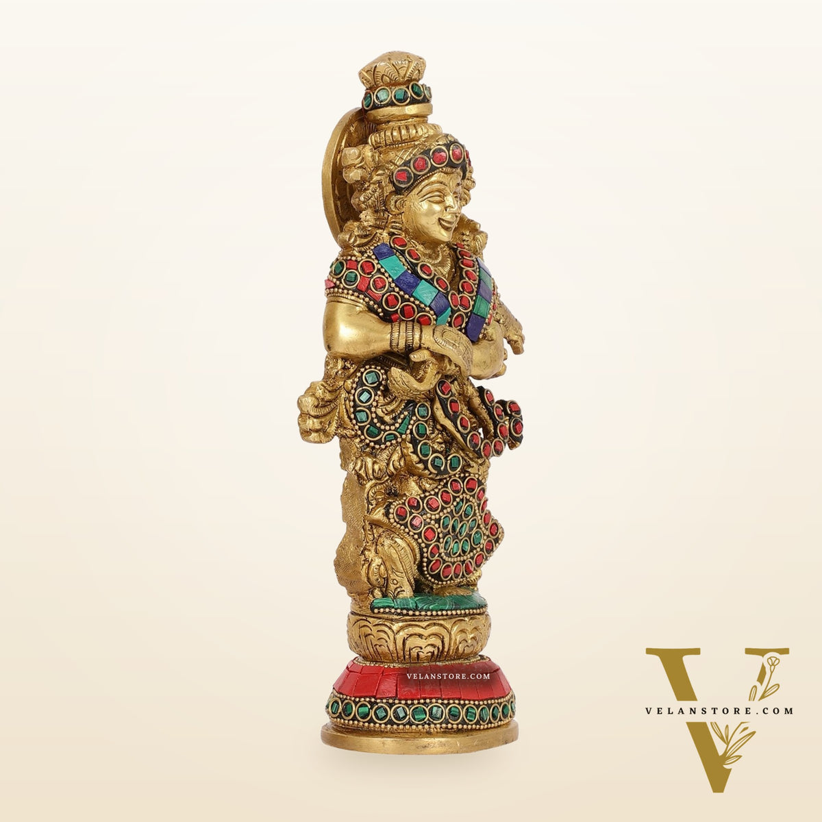 Exquisite 9-Inch Brass Radha Idol with Stunning Stonework