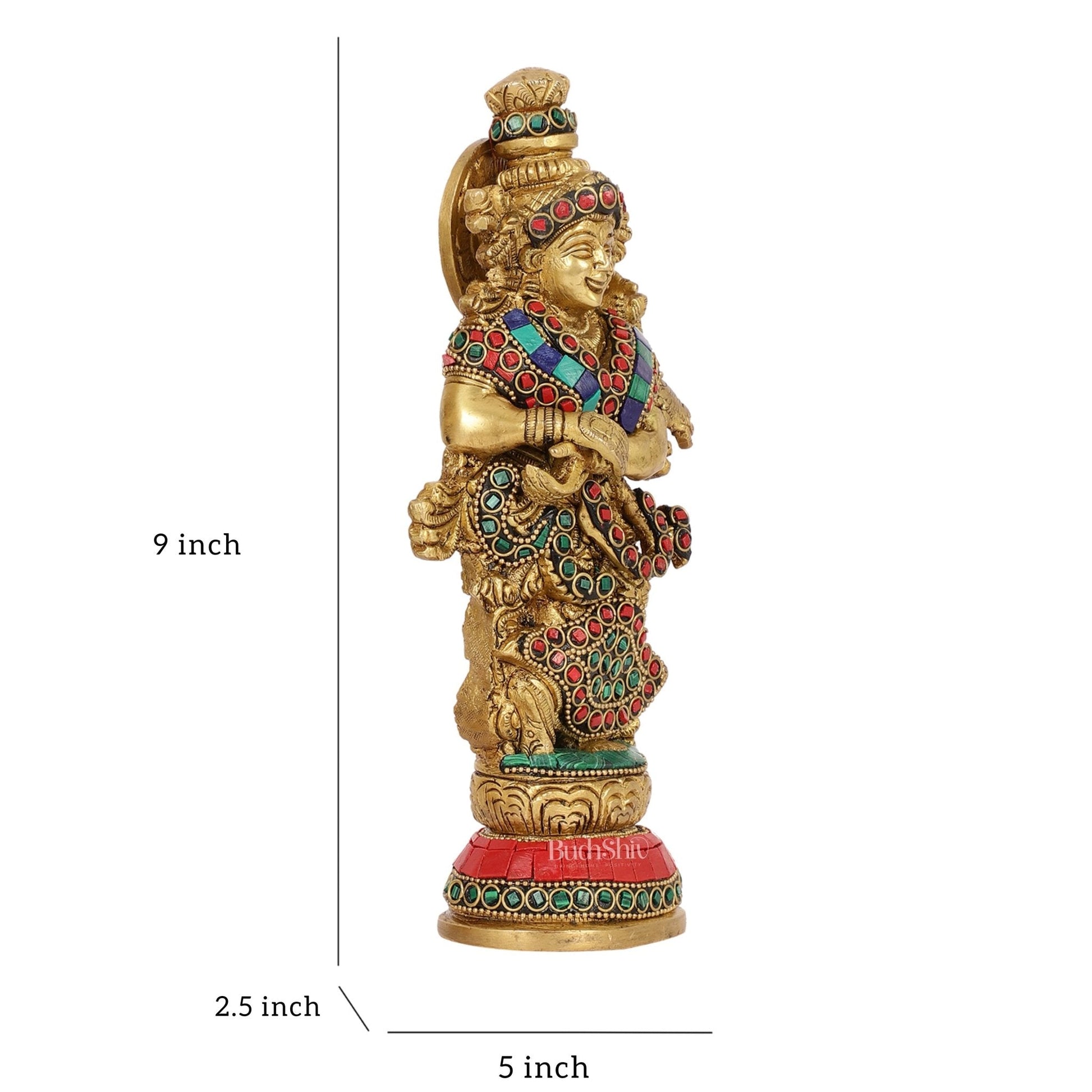 Exquisite 9-Inch Brass Radha Idol with Stunning Stonework