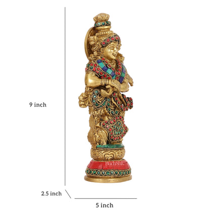 Exquisite 9-Inch Brass Radha Idol with Stunning Stonework