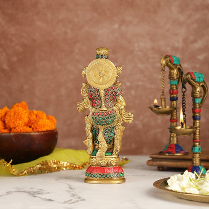 Exquisite 9-Inch Brass Radha Idol with Stunning Stonework