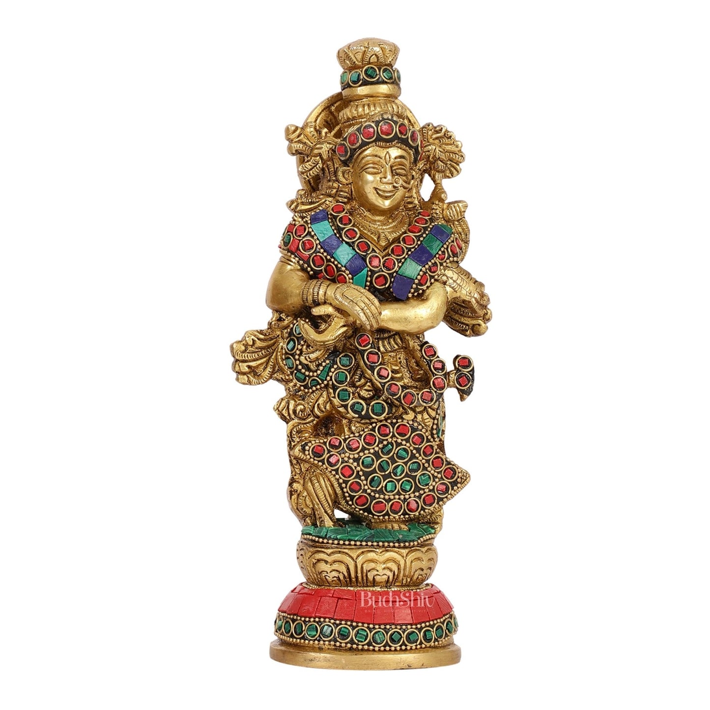 Exquisite 9-Inch Brass Radha Idol with Stunning Stonework