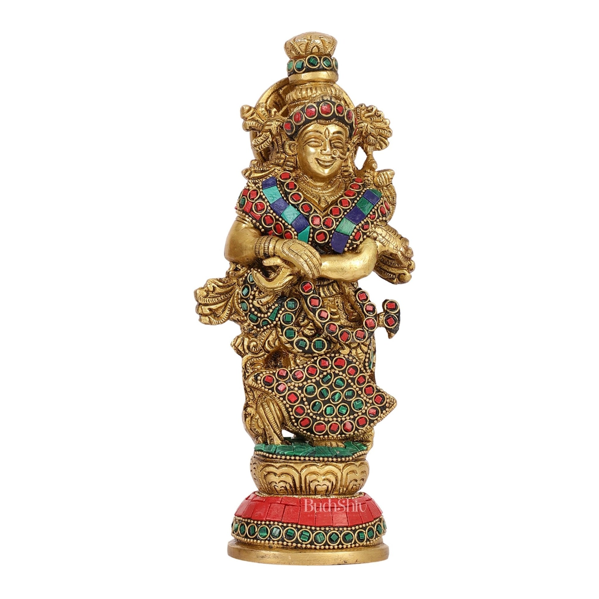 Exquisite 9-Inch Brass Radha Idol with Stunning Stonework