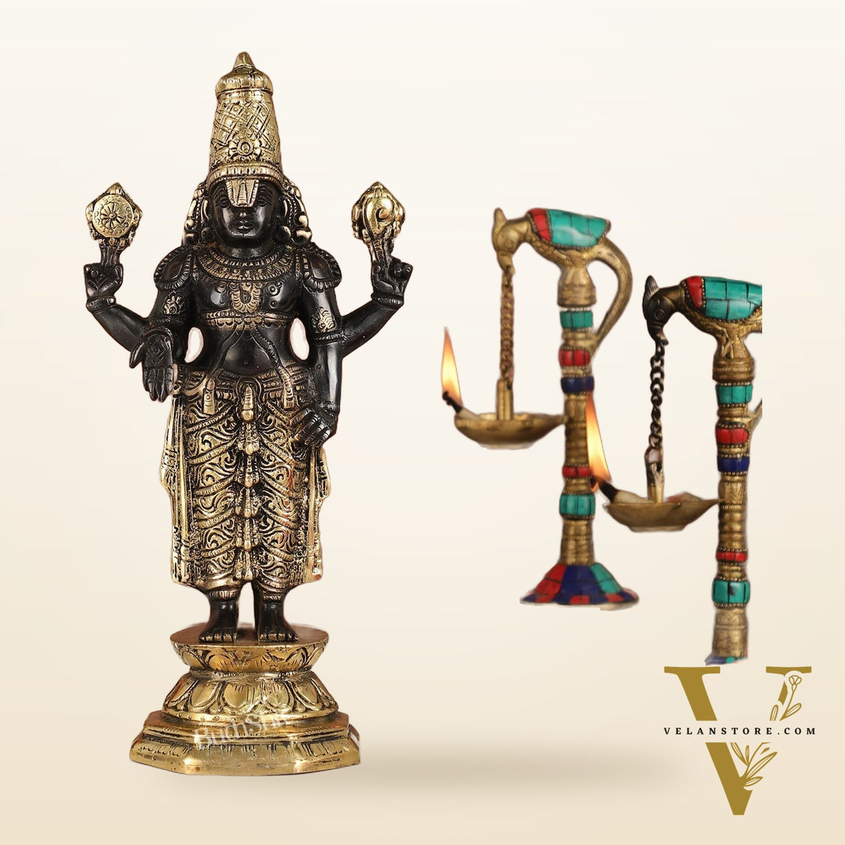 Exquisite Black & Gold Brass Tirupati Balaji Statue | 12" Height | Divine Elegance