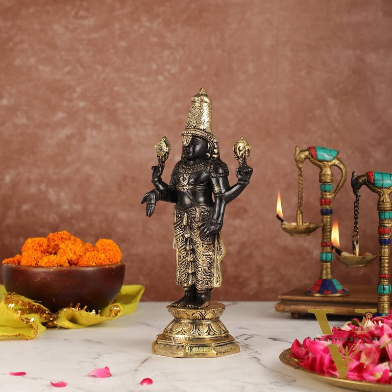 Exquisite Black & Gold Brass Tirupati Balaji Statue | 12" Height | Divine Elegance