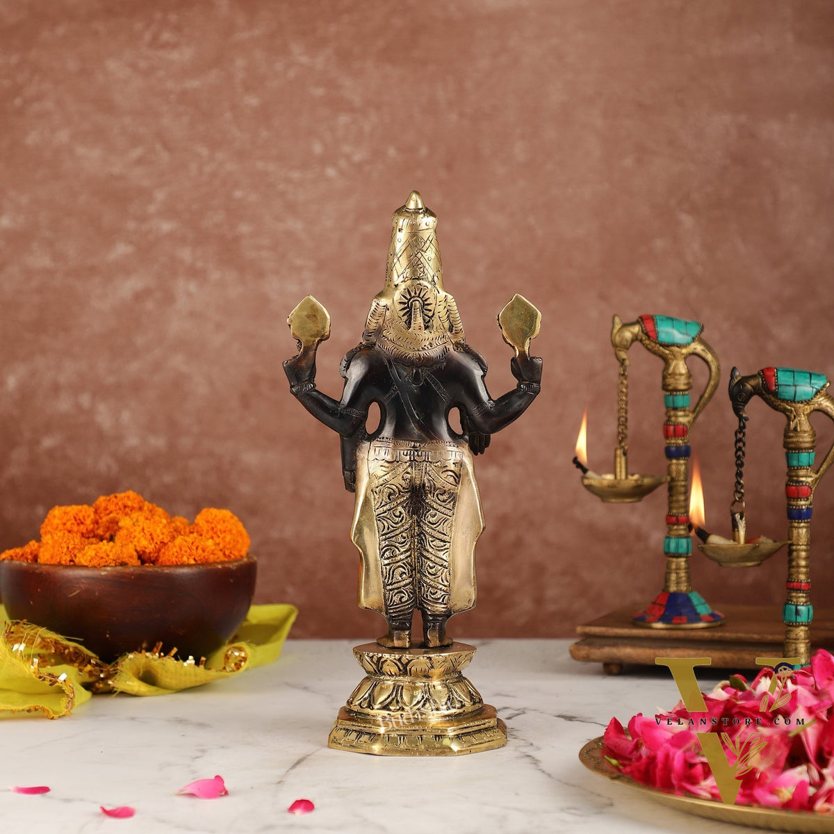 Exquisite Black & Gold Brass Tirupati Balaji Statue | 12" Height | Divine Elegance