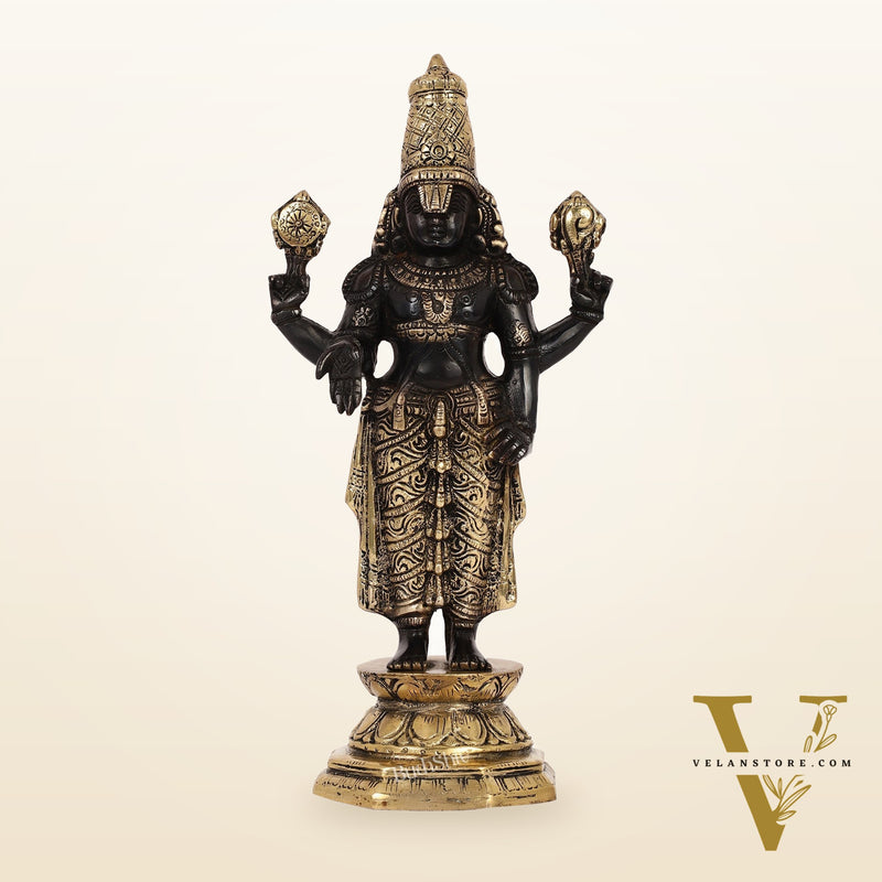 Exquisite Black & Gold Brass Tirupati Balaji Statue | 12" Height | Divine Elegance