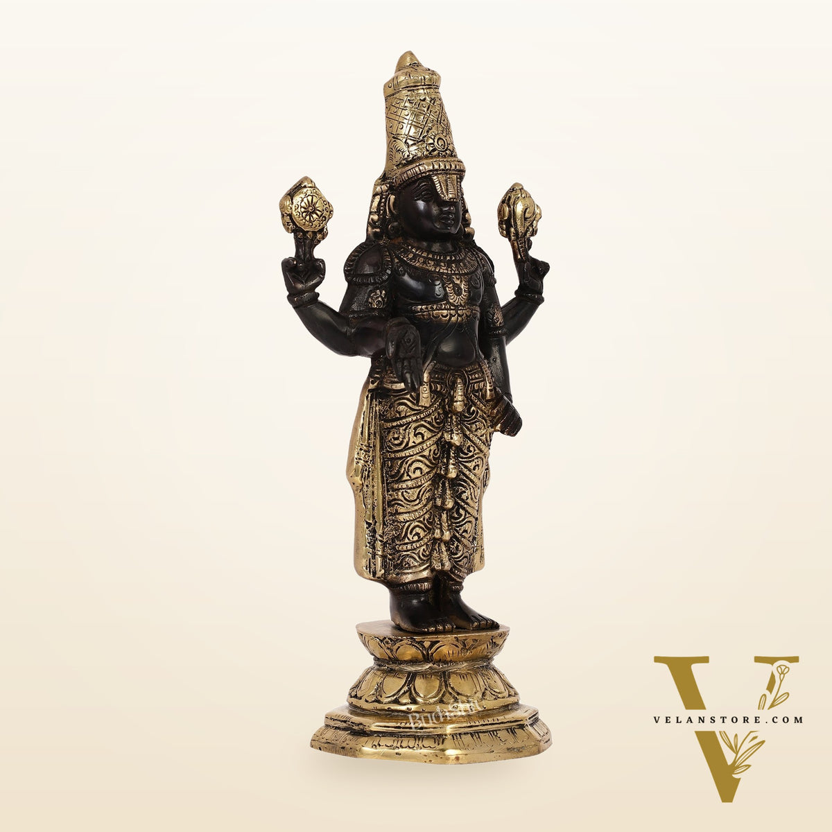 Exquisite Black & Gold Brass Tirupati Balaji Statue | 12" Height | Divine Elegance