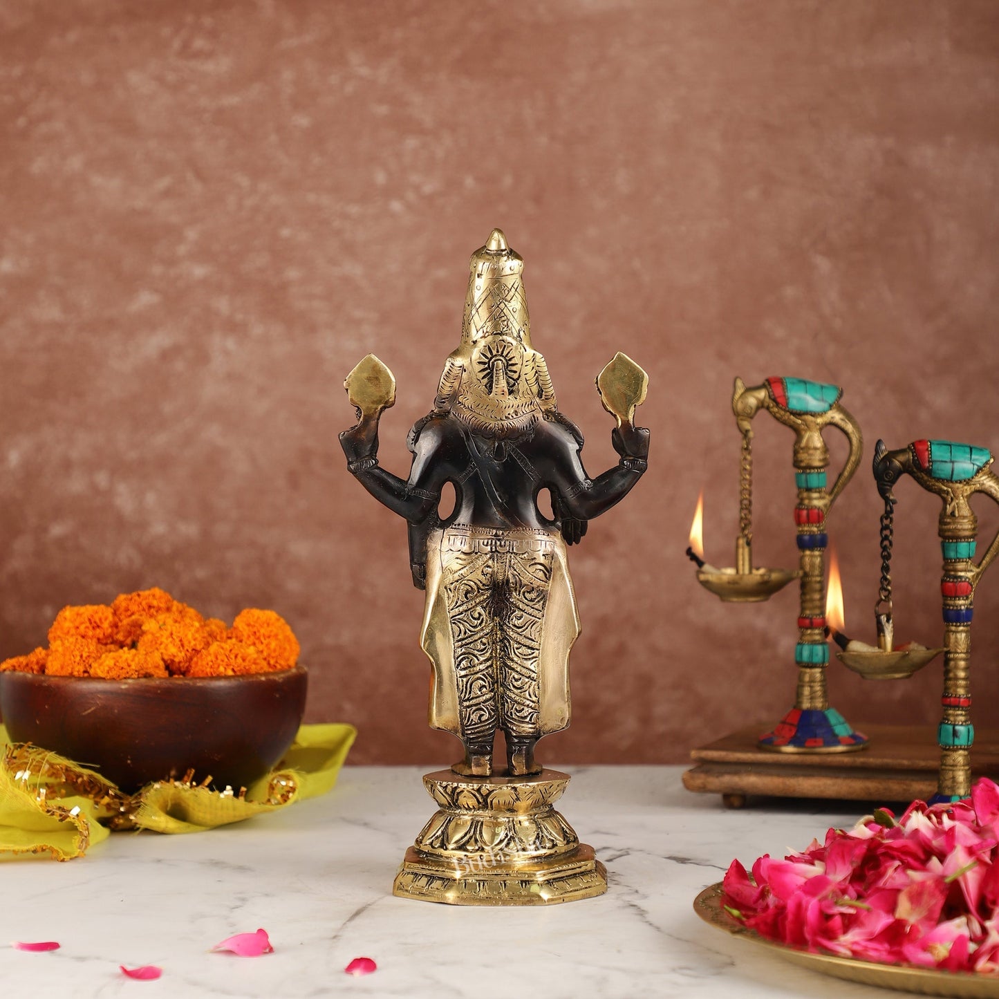 Exquisite Black & Gold Brass Tirupati Balaji Statue | 12" Height | Divine Elegance