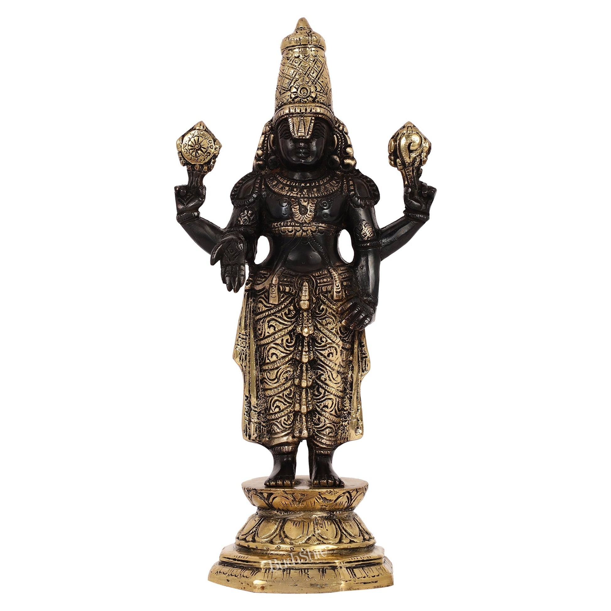 Exquisite Black & Gold Brass Tirupati Balaji Statue | 12" Height | Divine Elegance