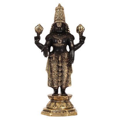 Exquisite Black & Gold Brass Tirupati Balaji Statue | 12" Height | Divine Elegance