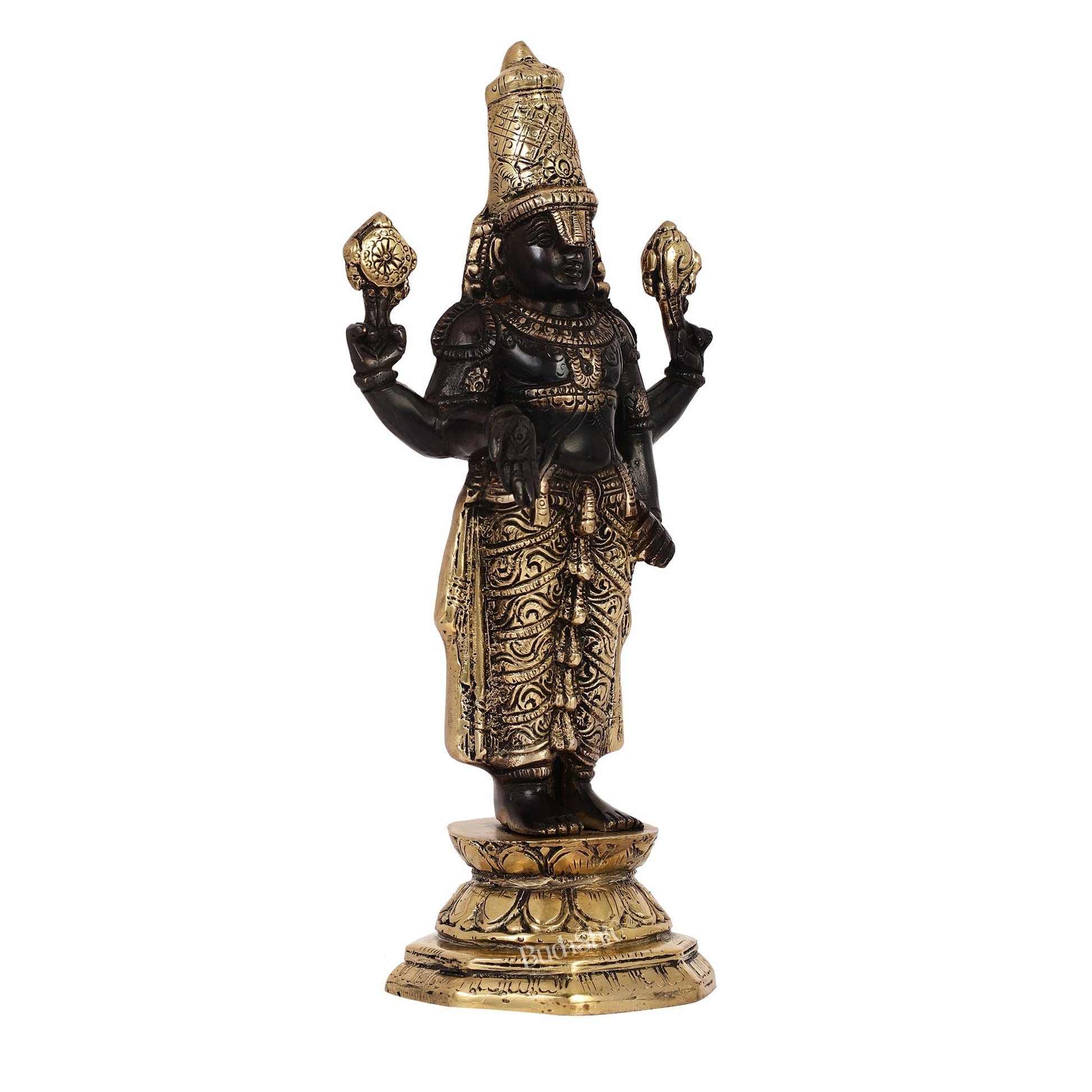 Exquisite Black & Gold Brass Tirupati Balaji Statue | 12" Height | Divine Elegance