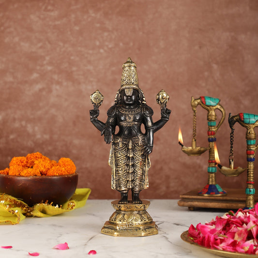 Exquisite Black & Gold Brass Tirupati Balaji Statue | 12" Height | Divine Elegance